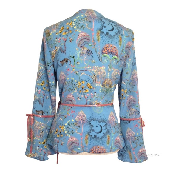 🔴 TOPSHOP Magical Leopard Print Wrap Top sz 6 US Blue - Picture 8 of 12